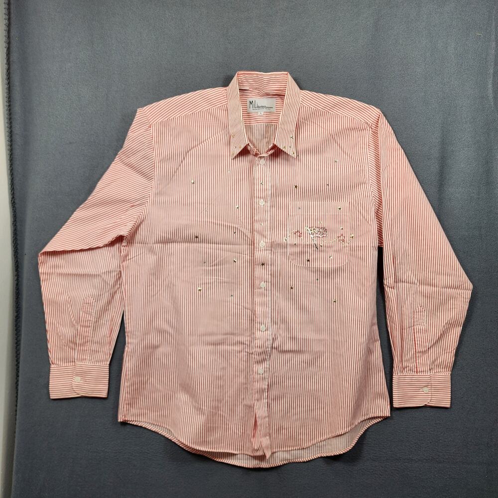 Mili Designs Womens Top Large Long Sleeve Button Up Patriotic Embellished Stars